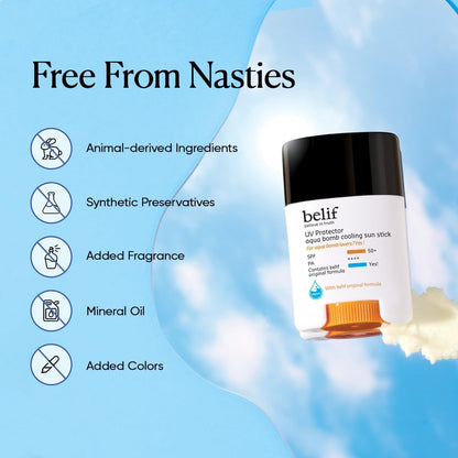 Belif Aqua Bomb Cooling Sun Stick 14g | SPF 50+ PA++++ â€“ Hydrating, Mess-Free, Invisible Finish â€“ With Hyaluronic Acid & Niacinamide â€“ Sweatproof, Travel-Friendly, Makeup-Friendly Sunscreen