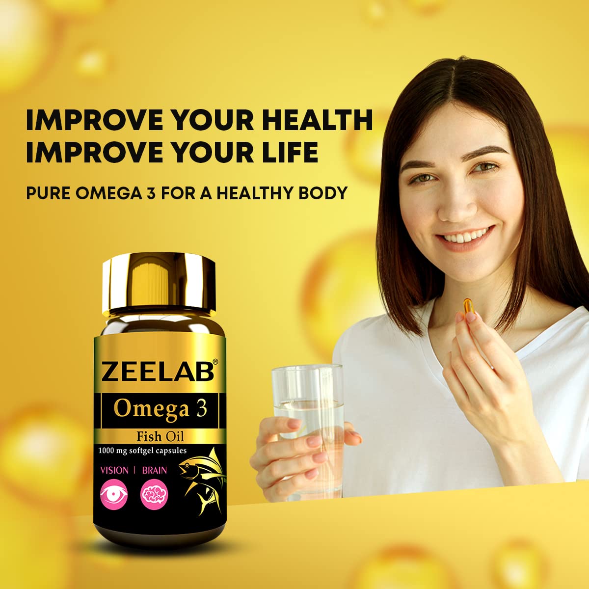 Zeelab Omega 3 Fish Oil Capsules with EPA & DHA â€“ Supports Heart, Brain, Eye, Joint Health â€“ Helps Maintain Cholesterol & Triglyceride Levels â€“ For Men & Women â€“ 1000mg Softgels