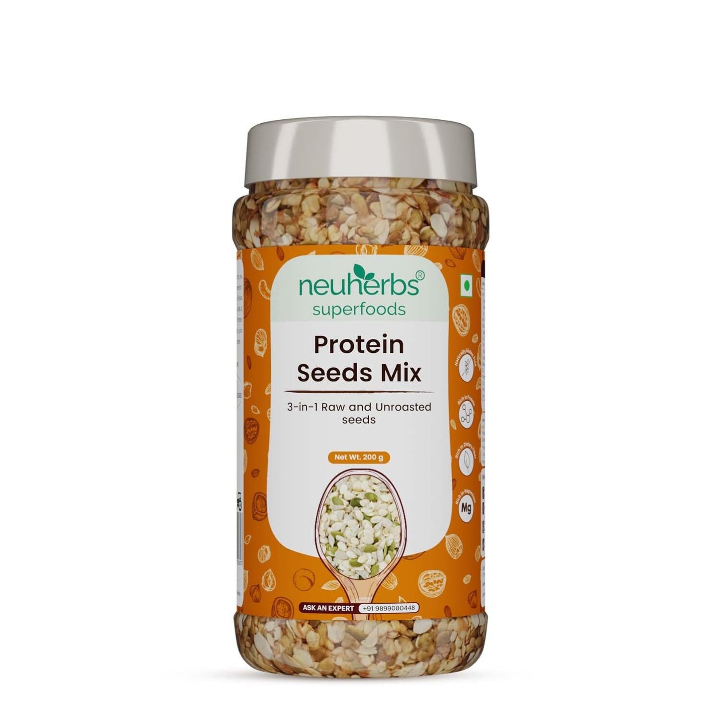 Neuherbs 3-in-1 Raw & Unroasted Protein Seeds Mix 200gm | Diet Snacks | Super Seeds Mix For Eating | Healthy Food For Weight Management