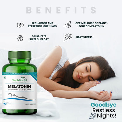 Simply Herbal Melatonin 10mg Sleeping Tablet, Non-Habit Forming, Deep Sleep Supplement, Helps Stress & Anxiety Relief, Support Jet Lag Strain for Men Women Adults, Healthy Sleep Cycle (60 Tablets)