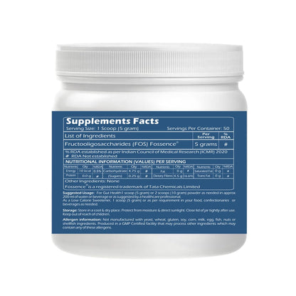 Trexgenics FOS FOSSENCE FRUCTOOLIGOSACCHARIDES PURE POWDER Prebiotic Soluble Fibres for Gut Health, Low Calorie Natural Sweetener (Fossence FOS (250 gram))