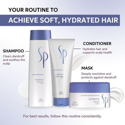 Wella Professionals SP Hydrate Shampoo for Frizzy and Dry Hair | Intense Hydration for Dull & Flaky Scalp | Gentle Cleansing & Lightweight Moisturisation