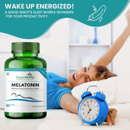 Simply Herbal Melatonin 10mg Sleeping Tablet, Non-Habit Forming, Deep Sleep Supplement, Helps Stress & Anxiety Relief, Support Jet Lag Strain for Men Women Adults, Healthy Sleep Cycle (60 Tablets)