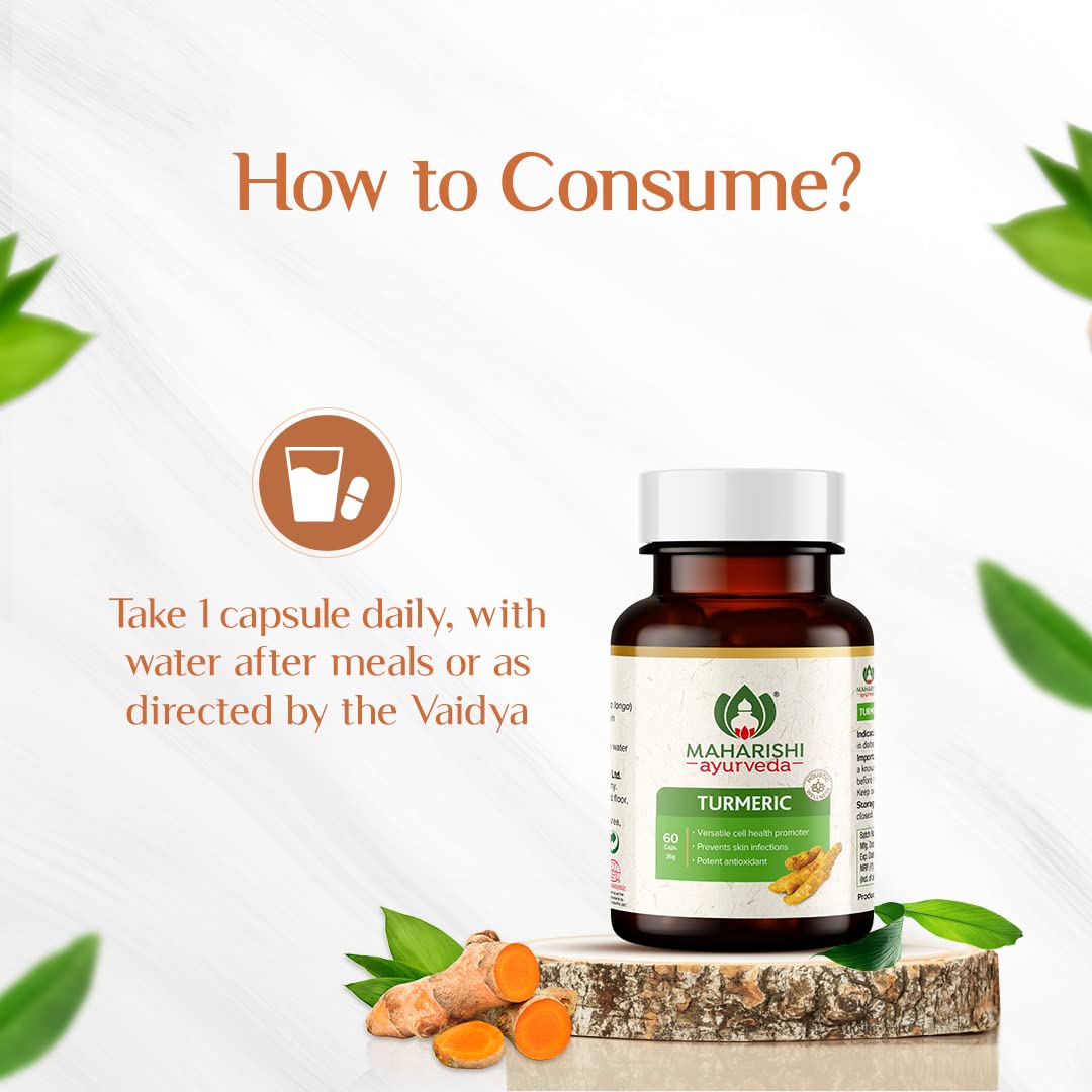 Maharishi Ayurveda 100% OrganicTurmeric Capsules 500 MG |Boosts Immunity | Joint Support | Anti-Inflammatory | Supports Skin Health | 60 Capsules