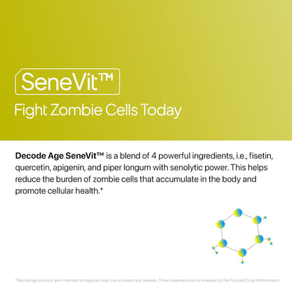 Decode Age Senolytic Activator SeneVit Blend of Fisetin, Apigenin For Immune Support | Healthy Ageing | Anti-Inflammatory | Cellular Health | Skin Health| Joint Health (30 Vegan Capsules), 100 grams