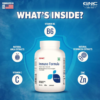 GNC Immune Formula | 60 Veg Capsules | Strengthens Immune System | Reduces Common Cold Risks | Protects Against Infections | Vitamin C, Zinc, Amla & Vitamin B6 | For Men & Women