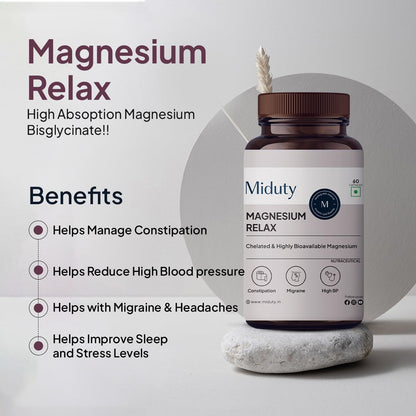 Miduty Palak Notes Magnesium Relax Supplement Tablets - Best Magnesium Bis glycinate For Men and Women- Magnesium Oxide Vitamin B6 B5 - Leg cramps - Muscle Cramp-Migraine -Good Sleep-60 Capsules