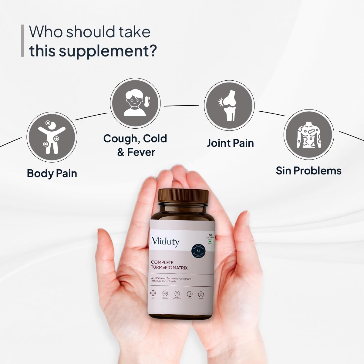 Miduty by Palak Notes Complete Turmeric Matrix Curcumin Capsules For Relieving Muscle Pain - Lower Cholesterol - Anti-inflammatory - Increase memory power - Skin Health - 30 Capsules