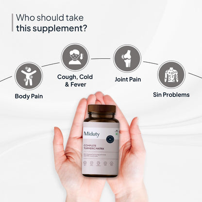 Miduty by Palak Notes Complete Turmeric Matrix Curcumin Capsules For Relieving Muscle Pain - Lower Cholesterol - Anti-inflammatory - Increase memory power - Skin Health - 30 Capsules