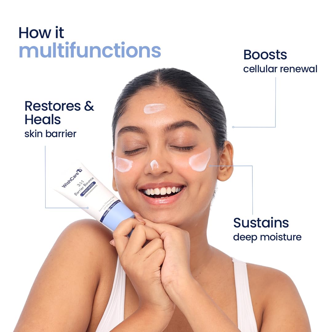 WishCare 3:1:1 Barrier Bounce Moisturizer Cream for Face | Barrier Repair Moisturizer With Ceramides, EGF & Mung Mucin | Repairs Skin Barrier, Calms & Soothes | For Dry Skin, Oily & Combination Skin | For Men and Women | 50ml