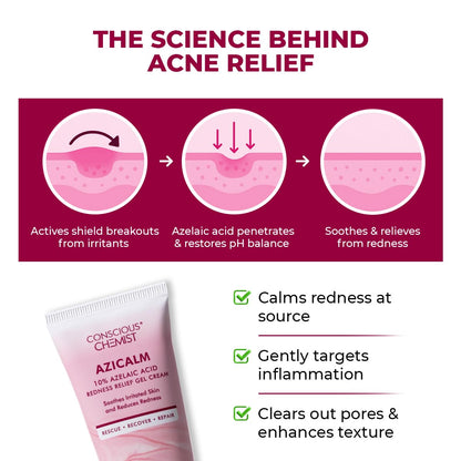 Conscious ChemistÂ® 10% Azelaic Acid Cream | 50g | Face Cream for Men & Women, Moisturizer for Acne Prone Skin, Redness Relief, Soothe Irritation & Inflammation, All Skin Types - Azicalm