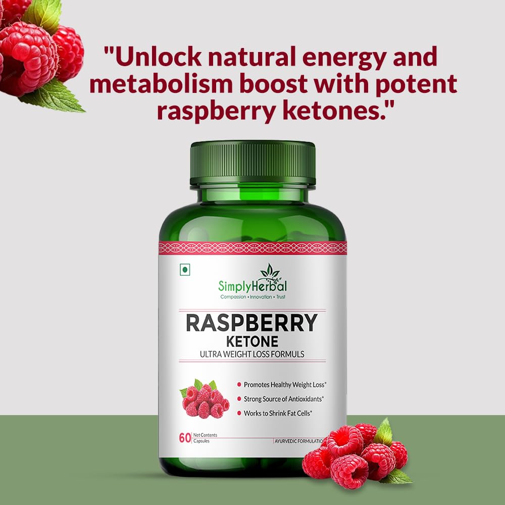 Simply Herbal 800 MG Raspberry Ketone Fruit Extract for Weight Management | Supplement Capsules With Raspberry for Promotes Healthy Weight Management Support Appetite Suppression â€“ 60 Capsules