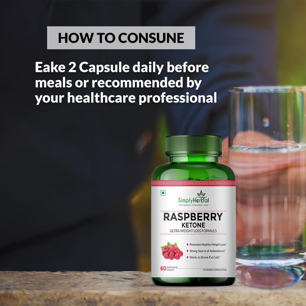 Simply Herbal 800 MG Raspberry Ketone Fruit Extract for Weight Management | Supplement Capsules With Raspberry for Promotes Healthy Weight Management Support Appetite Suppression â€“ 60 Capsules