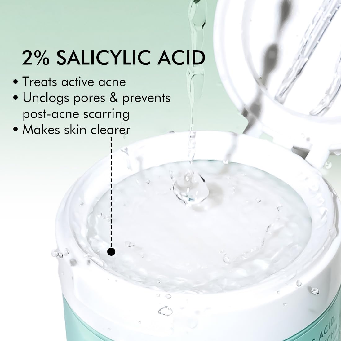 mCaffeine 2% Salicylic Acid Zinc PCA & Matcha Tea Clear Skin Acne Pads | Anti Acne Exfoliating Serum Toner Pads for Acne-Prone Skin | For both Women and Men - 40 N (x1)