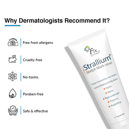 Fixderma Strallium Stretch Mark Cream, Removes Pregnancy stretch marks, Scar removal and Moisturizing Cream, Stretch mark remover for Stomach, thighs & all body parts- 75g