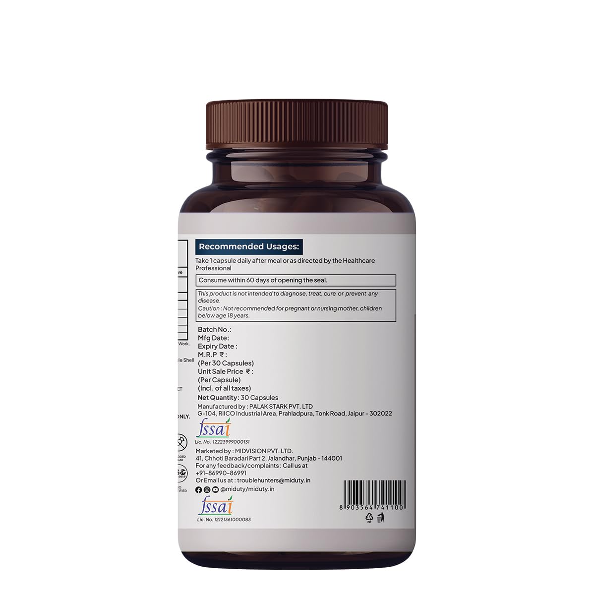 Miduty by Palak Notes Complete Turmeric Matrix Curcumin Capsules For Relieving Muscle Pain - Lower Cholesterol - Anti-inflammatory - Increase memory power - Skin Health - 30 Capsules