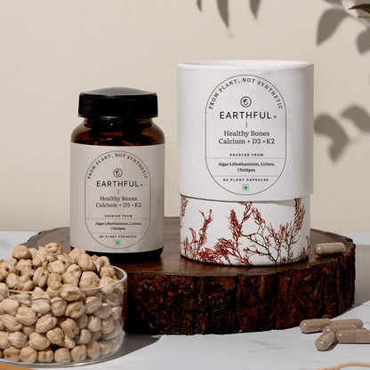 Earthful Calcium Magnesium Capsules | 100% Plant, Non-Synthetic | Bone Health Support with Vitamin D3 & K2 | 60 Capsules for Stronger Bones & Joint Relief | Clean Formula, No Additives