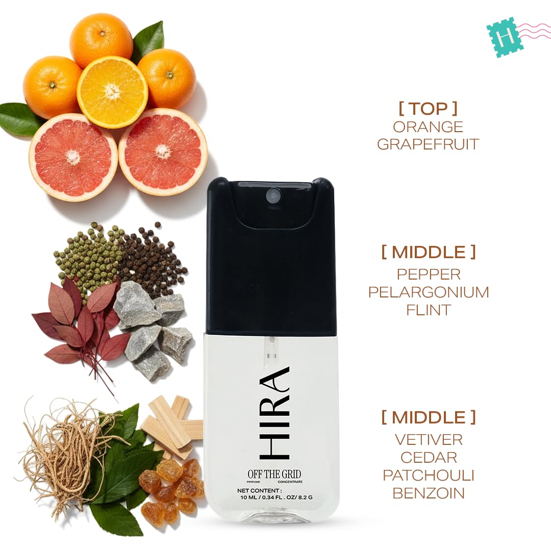HIRA Off The Grid Perfume for Men 10 ml | Fresh, Earthy, Citrus & Woody Eau De Parfum | 8 Hrs Long Lasting Perfume for Man Luxury Scent | Mens Perfumes for Date Night & Office| Birthday Gift for Man