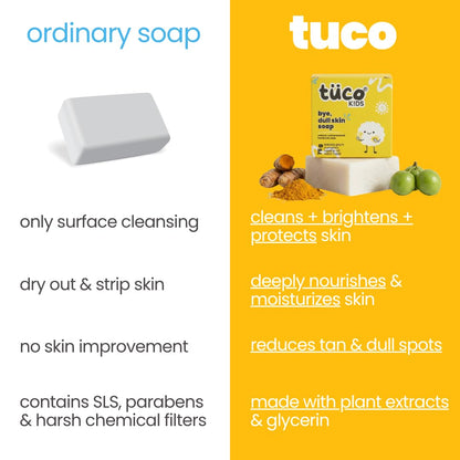 TucoÂ® Dull Skin Soaps Turmeric, Shea Butter & Coconut Oil Magic Soaps For Bath (75 Gms Pack Of 1) | Paraben Free | Haldi Bath Soap for tan removal | Handmade Soaps For Glowing | Skin Brightening Soap For Men, Women & Kids