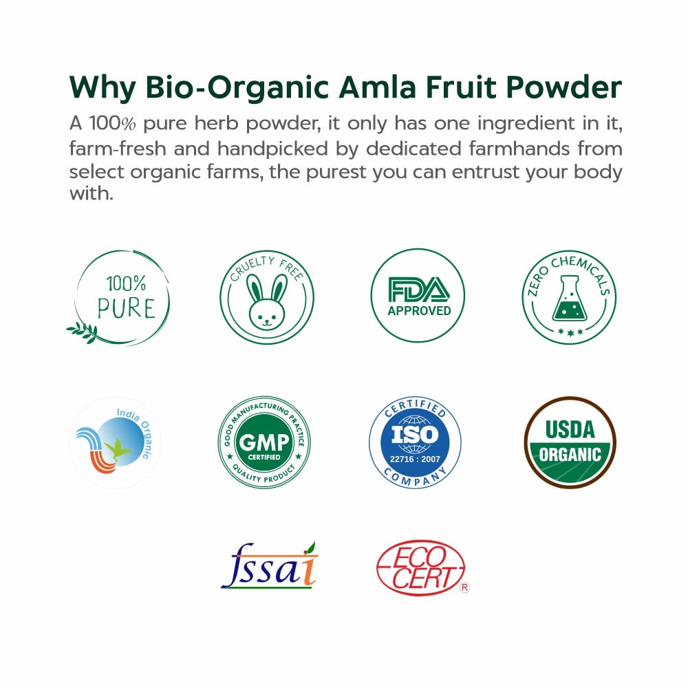 INDUS VALLEY 100% Bio Organic Amla Powder (Indian Gooseberry Powder) Phyllanthus emblica | Natural & Fresh For Healthy Hair - 200 gm