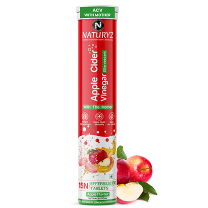 Naturyz Apple Cider Vinegar Effervescent Tablets | Detox | Immunity | Supports Digestion | Gluten-Free | Vegan - 15 tablets (Apple Flavour)