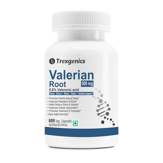 TrexgenicsÂ® VALERIAN Root 500mg Standardized (0.8% Valerenic acid) Sleep, Stress,Mood,Relax, Migraine, Anxiety Support (60 Veg capsules)