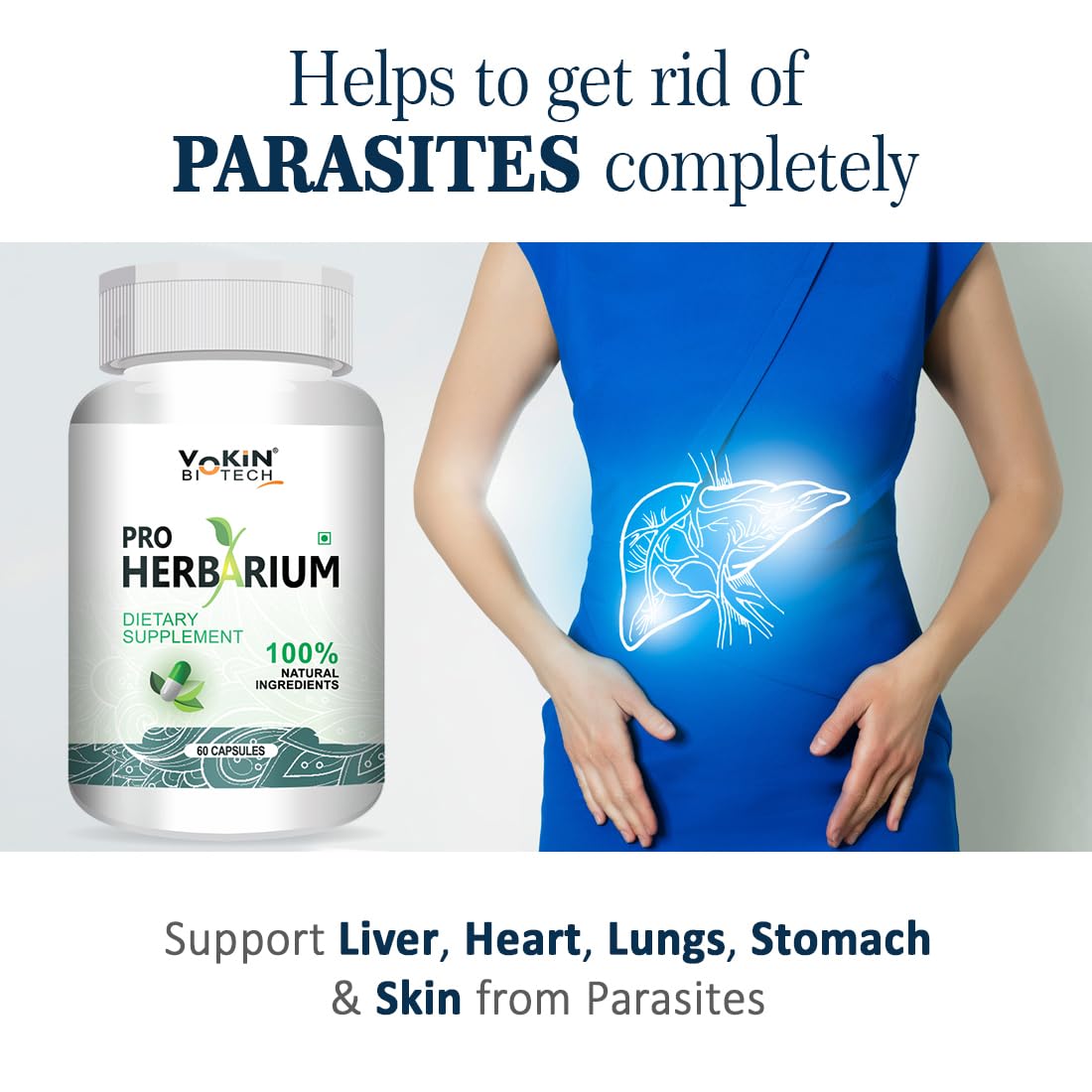 Vokin Biotech Pro Herbarium Protects Liver, Heart, Lungs, Stomach & Skin from Parasites (60 Capsules)