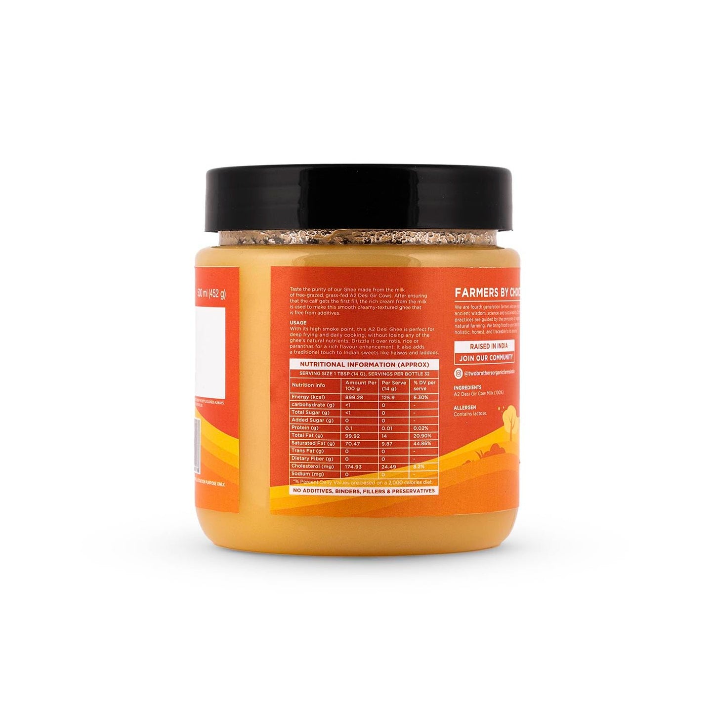 Two Brothers Organic Farms Desi Gir Cow Ghee (500ml) | Made with A2 Cow Milk | Grass-fed Gir Cows | Handcrafted in Small Batches