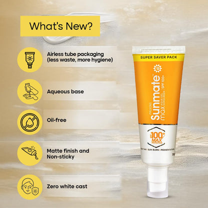 Sunmate Max Aqua Gel Sunscreen With SPF 100+ And PA++++ | For all Skin Types I Oil Free, Non-Greasy, No Sweat, No White Cast, Non Comedogenic Prevents Suntan, Sunburn And Pigmentation | 70 GM