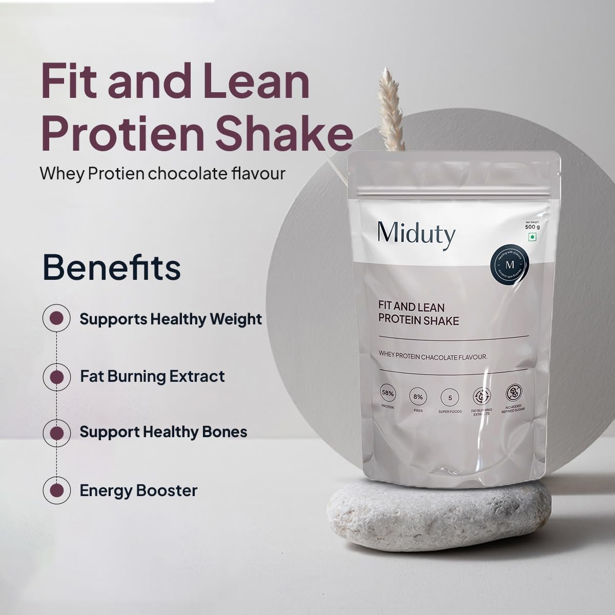Miduty by Palak Notes Fit N Lean Protein Shake Low-Carb Protein Shake Sweetened with Xylitol & Stevia, Ashwagandha, Garcinia Cambogia, MCT Powder - Lean Protein for Weight Loss - 500 grams