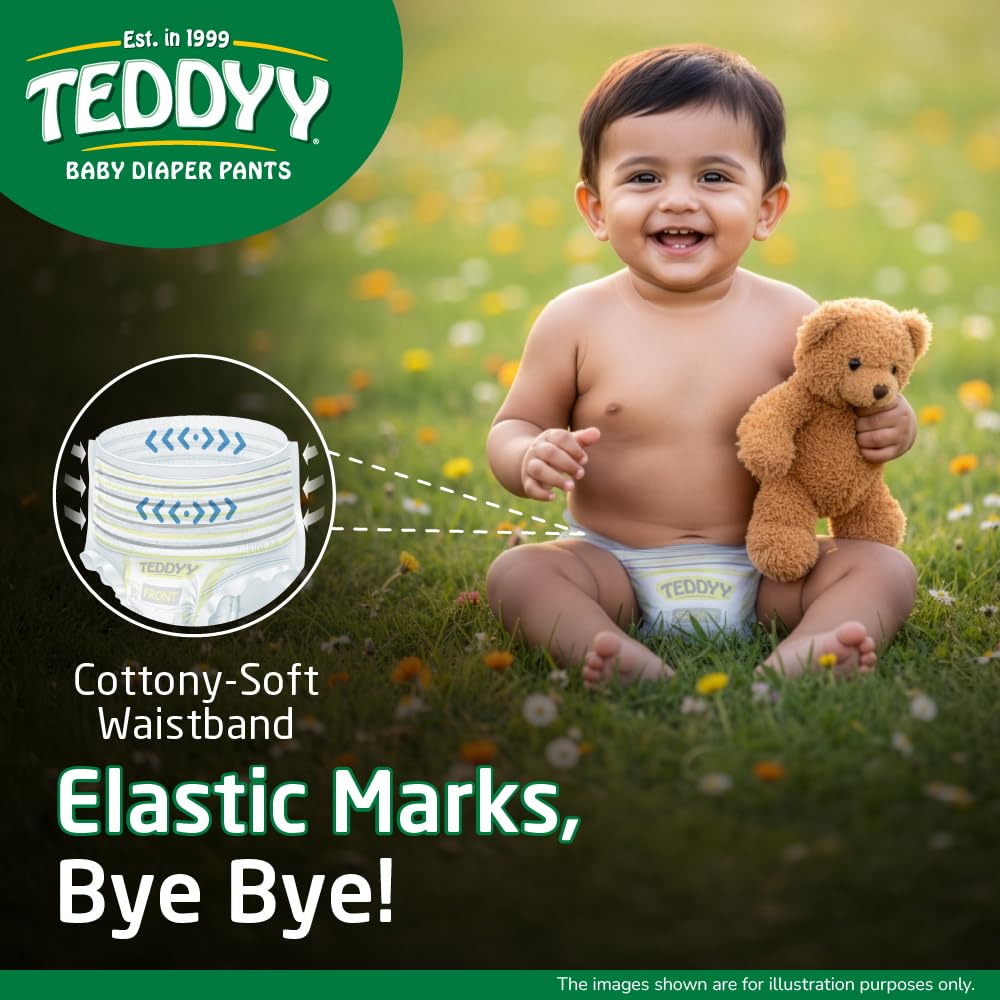 TEDDYY Easy Baby M Size Diaper Pant Style | 74 Count (Medium) | 7–12 kg (Pack of 1) | Long Protection Hours | Anti-Bacterial | Airy Breathable Fit | Rapid Soaker Channels with Wetness Indicator