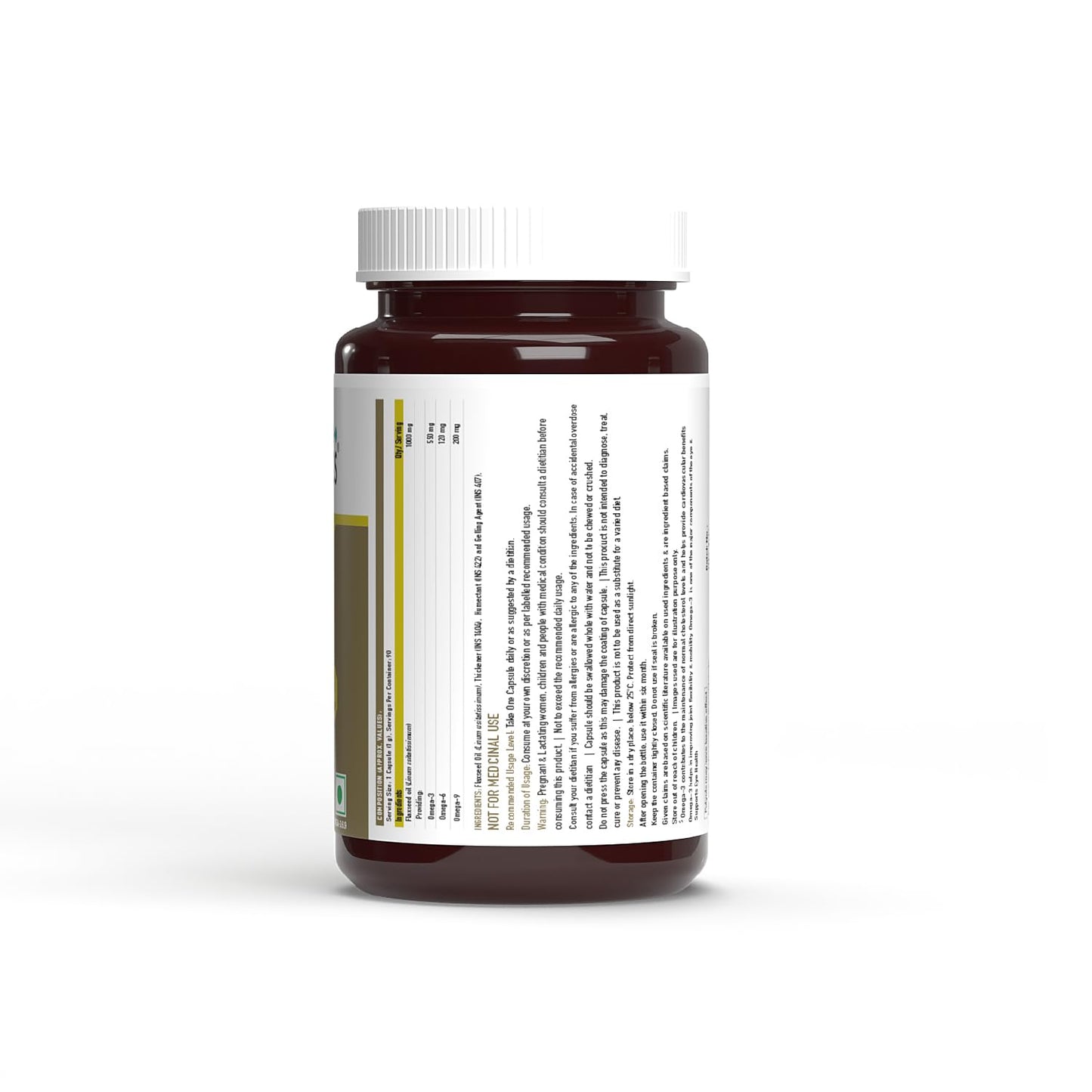 TrueBasics Omega-3,6,9 (90 Capsules) | 870mg of Vegetarian Omega Fatty Acids | With Clinically Researched Ingredient | For Healthy Heart, Hair, Skin, Joints, Brain, & Eyes, 190 grams