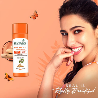 Biotique Bio Sandalwood Sunscreen Ultra Soothing Face Lotion, SPF 50+ |Ultra Protective Lotion| Keeps Skin Soft, Fair and Moisturized| Water Resistant| For All Skin Types| 120ml