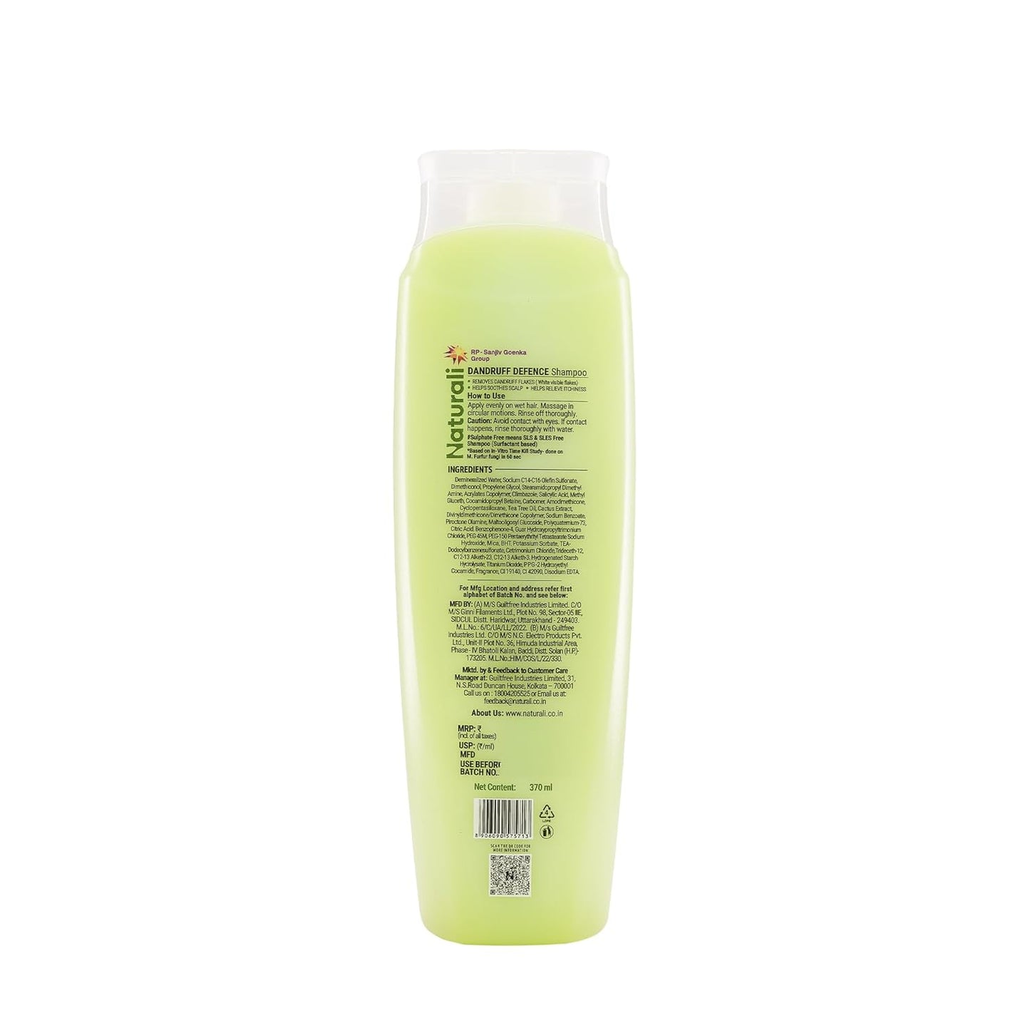 Naturali Australian Tea Tree Non-Drying Dandruff Defence Shampoo 370 ml | Removes Dandruff from Source | Soothes Itching, Irritation | Strong & Smooth Hair | For Men & Women | No Sulphate No Paraben