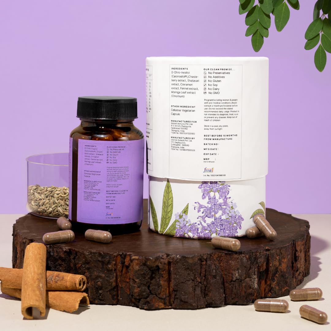 Earthful PCOS Balance Capsules | 100% Plant Based | Hormonal Support with Shatavari & Cinnamon | Inositol, Chasteberry To Regulate Cycles, Fight Acne Naturally & Balance PCOS | 30 Capsules