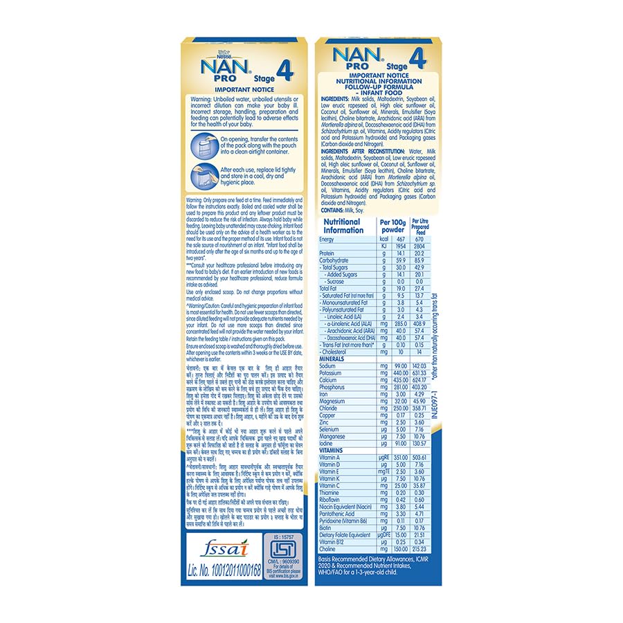 NestlÃ© NAN PRO 4 Follow-Up Formula Powder After 18 months, Up to 24 months, Stage 4, 400g Pouch in Box