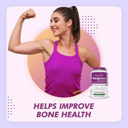 HealthyHey Nutrition Manganese Gluconate - Hypoallergenic Trace Mineral Supplement for Connective Tissue and Bones - 120 Capsules