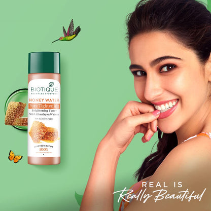 Biotique Honey Water Pore Tightening Brightening Toner with Himalayan Waters |Maintains pH Balance| Moisturized and Hydrated Skin | |100% Botanical Extracts| Suitable for All Skin Types | 120ml