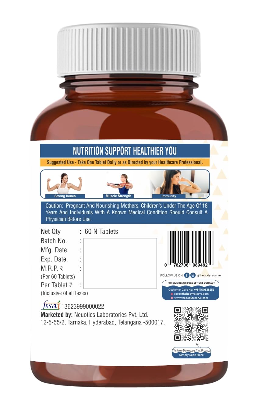 The Body Reserve Calcium Tablets For Women & Men- 60 Tablets, Calcium Magnesium & Zinc Supplements For Man With Calcium Citrate, Vitamin K2, MK7 & Vitamin B12 To Support Joints And Bone Health