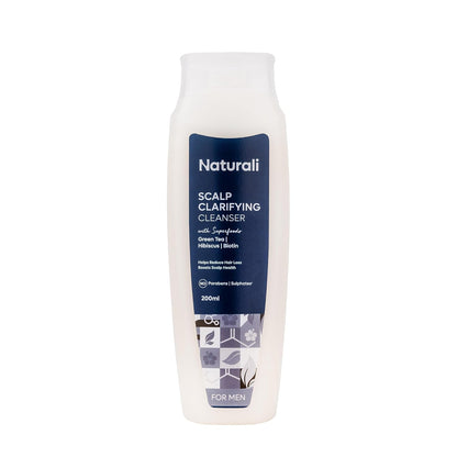 Naturali Scalp Clarifying Anti-Dandruff Shampoo for Men | Derma Approved Shampoo with Green Tea, Hibiscus & Biotin | Reduces Dandruff & Hair Fall | Sulphate-Free Daily Care for All Hair Types | 200 ml