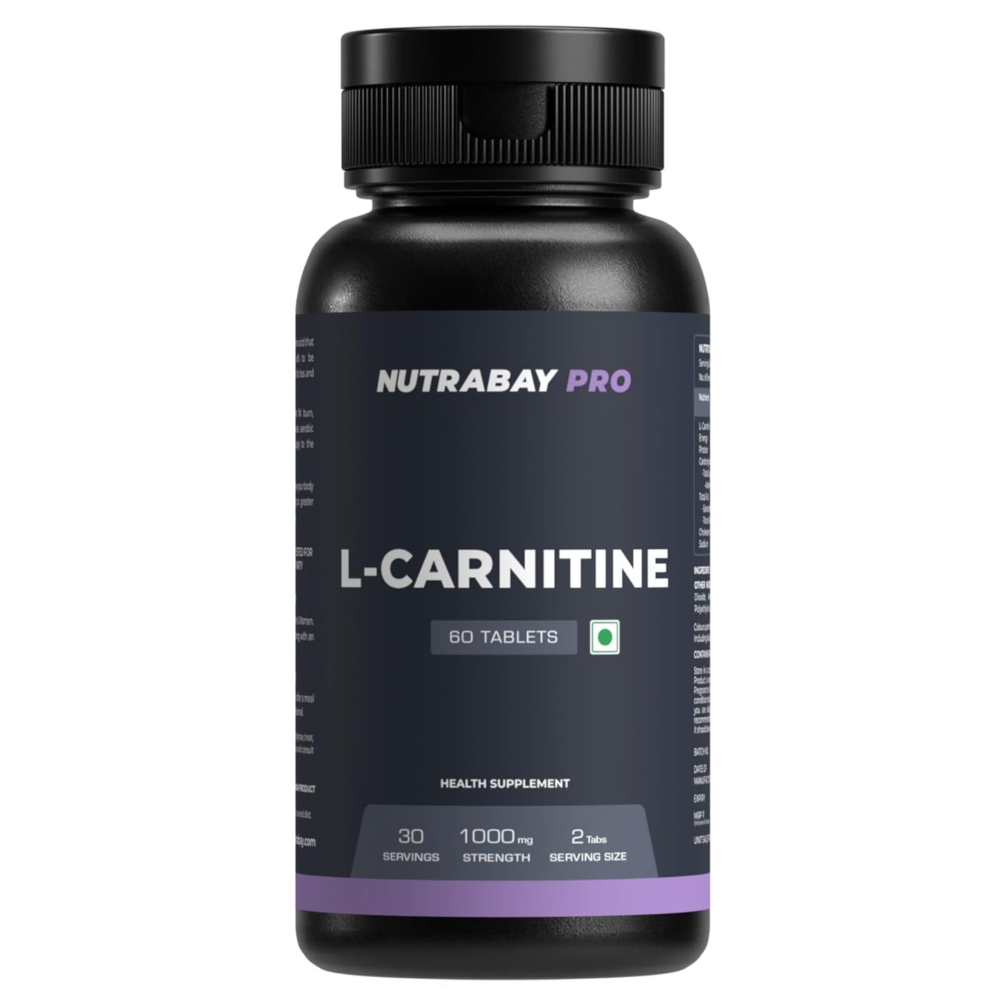 Nutrabay Pro L-Carnitine Fat Burner 1000mg per Capsule â€“ Pre Workout Supplement â€“ 60 Veg Tablets| Tested for Purity | 100% Authentic Metabolism Booster for Weight Loss Support
