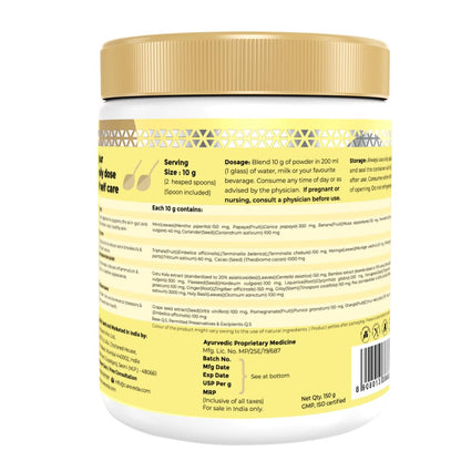 Cureveda SkinGut Pre & Probiotic Powder for Clear Skin | Supports Acne Control | Gut Health| Skin Detox | Plant-Based Formula with Antioxidants | No Added Sugar & Artificial Flavour(150 gm)