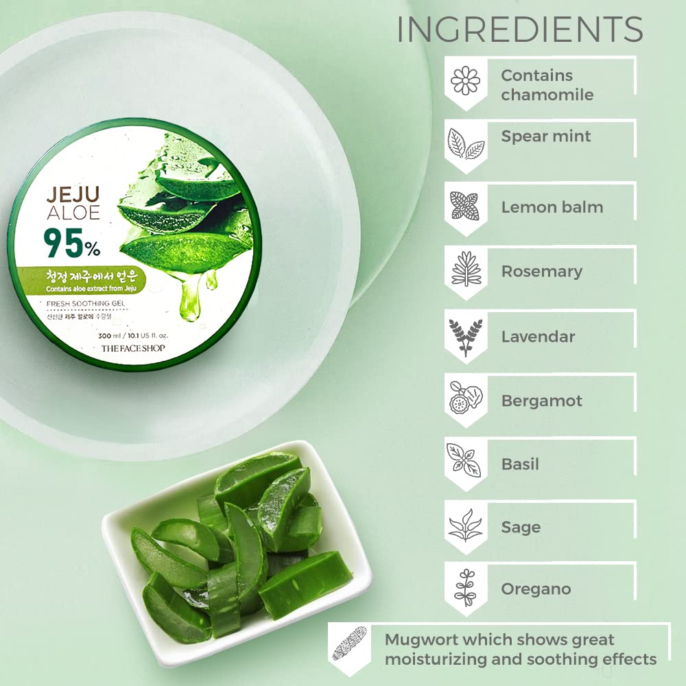 The Face Shop Non-Sticky Transparent 3 in 1 Aloe Fresh Soothing gel for Skin, Body and Hair |Reduces Dark Spots and Acne,300ml