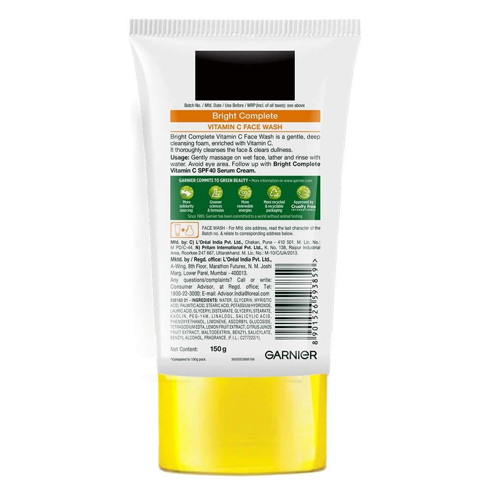 Garnier Bright Complete Facewash 150g & Bright Complete Vitamin C Serum 30ml | Combo