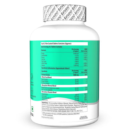 Naturyz Soft Calcium with Plant Vitamin D3 | Highest 10 Nutrients | Easy to Digest | Zinc | Magnesium | Fortified with Whole foods | Faster Absorption Triple Blend | Ideal Supplement for Bone Health & Joint Support - 90 Tablets