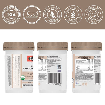 Swisse Vegan Calcium + Vitamin D3 for Stronger Bones, Teeth, Muscles & Immunity - 60 Tablets (Manufactured In Australia, Vegan Source Calcium Supplement For Higher Absorption)