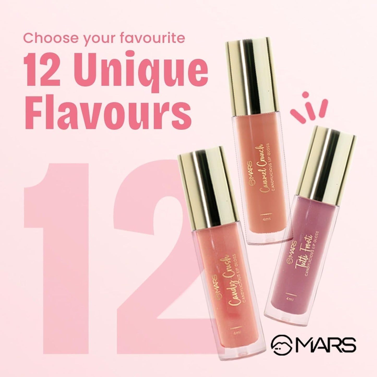 MARS Candylicious Sheer Lip Gloss for Women | Hydrating & High Shine | Lightweight | Non-Sticky | Enriched with Vitamin-E, Hyaluronic Acid & Avocado Ester (4.0ml) (11-TOFFEE TWIRL)