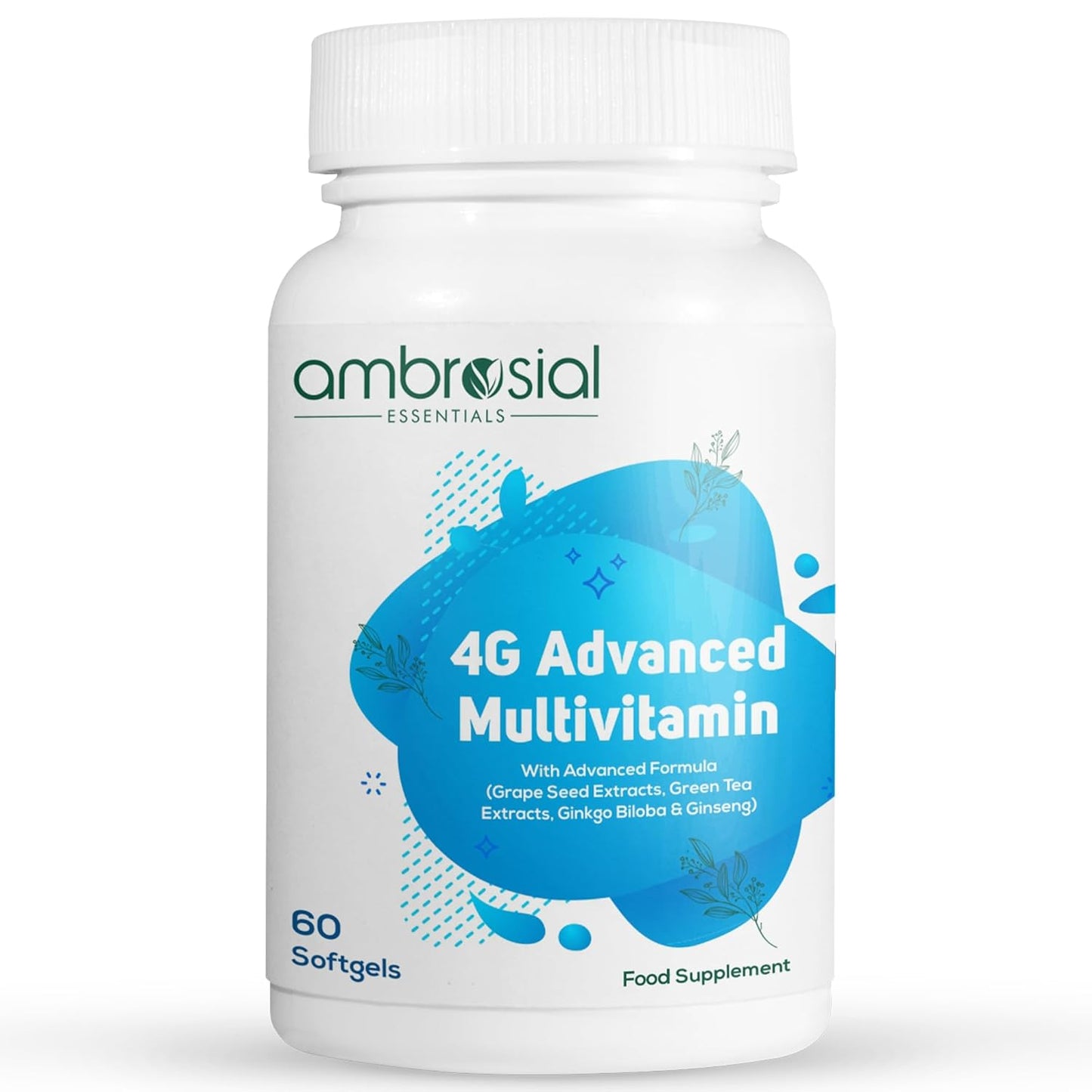 Ambrosial 4GAdvanced Multivitamin for Men| High Strength Multivitamin for Women with 45 Essential Vitamins & Minerals| Goodness of Ginseng Green, Tea, Vitamin B12, B7, B9, D3 (Pack of 1-60 Softgels)
