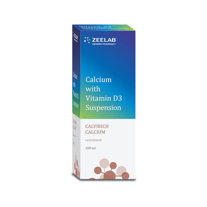 Zeelab Calvirich Calcium Suspension 200 ml | Calcium And Vitamin D3 Suspension Supplement