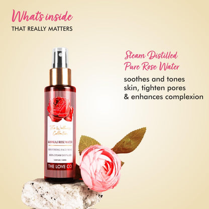 THE LOVE CO. Rose Water 100ml - Steam Distilled for Skin,100% Pure and Natural Face, and Hair - Authentic Kannauj Gulab Jal - Soothing Skin Toner Spray - Paraben, Alcohol, and Chemical-Free